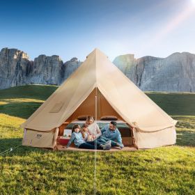 Canvas Bell Tent, 4 Seasons 7 m/22.97 ft Yurt Tent, Canvas Tent for Camping with Stove Jack, Breathable Tent Holds up to 12 People