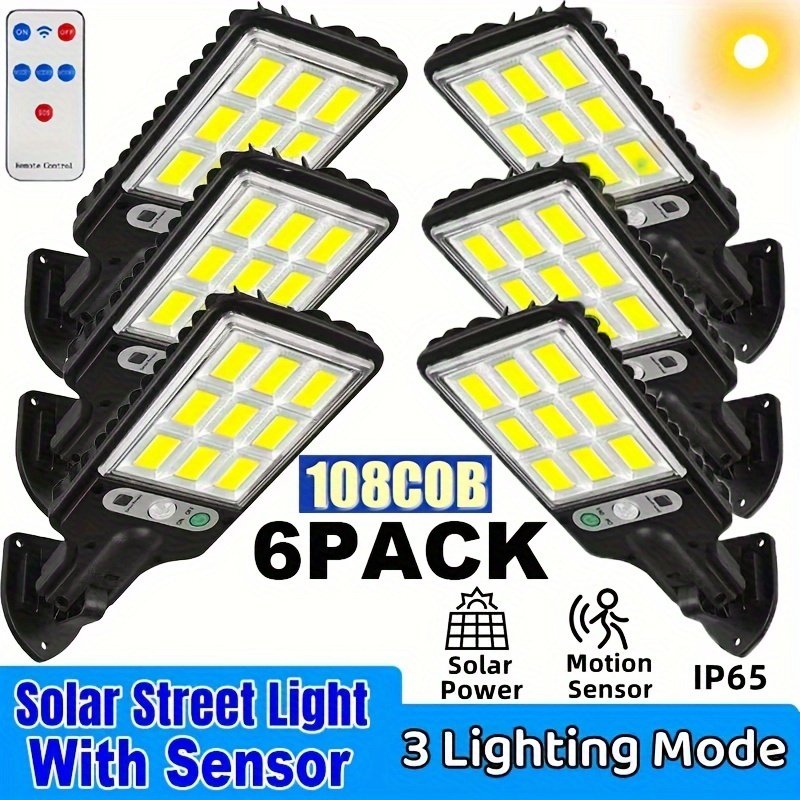 6 Packs Solar Powered Motion Sensor Outdoor Garden Light With 108 COB ...