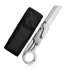 Stainless steel compact folding knife - lightweight, sharp blade, two-handed grip (Color: silver)